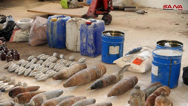 This picture shows munitions discovered by Syrian government forces at militant arms depots in the country