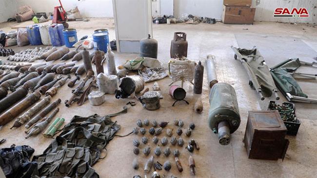 This picture shows munitions discovered by Syrian government forces at militant arms depots in the country