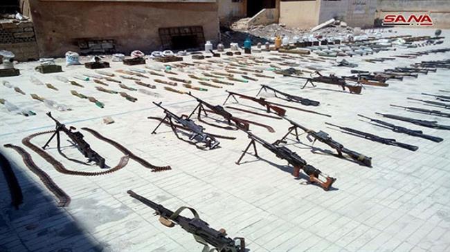 This picture shows munitions discovered by Syrian government forces at a militant arms depot in the country