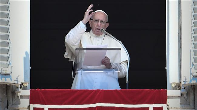 Pope Francis delivers a speech to the faithful prior to the Angelus prayer, on August 19, 2018 at St. Peter