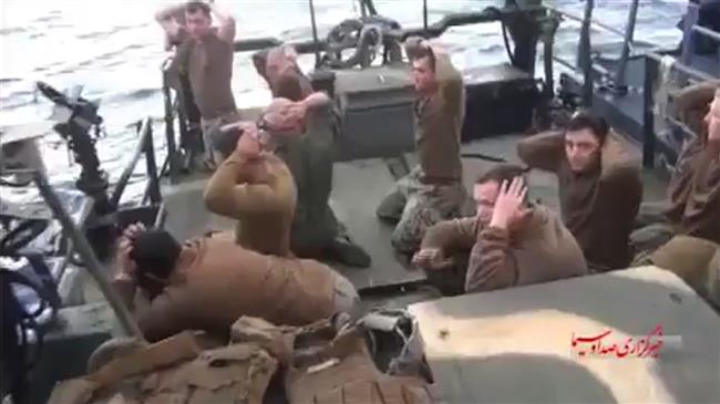 Iranian TV image of US military sailors arrested by IRGC naval forces in the Persian Gulf after violating Iran