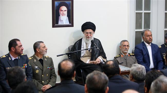 Leader of the Islamic Revolution Ayatollah Seyyed Ali Khamenei addresses a meeting with commanders and officials of Iranian Army