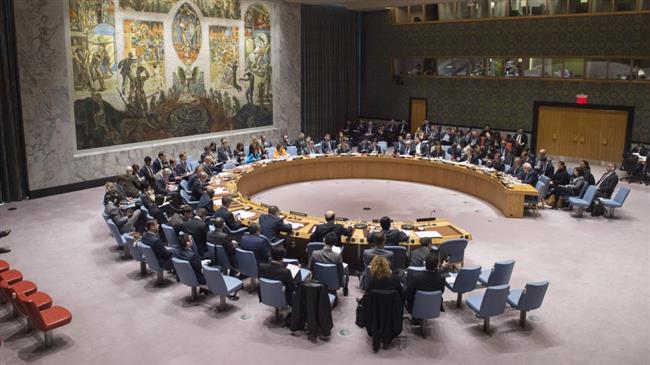 The file photo shows an overall view of the United Nations Security Council in session in New York.
