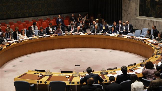 UN diplomats attend a Security Council meeting in New York on September 6, 2018. (Photo by AFP)
