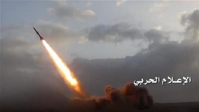 The undated photo, provided by the media bureau of Yemen’s Operations Command, shows a Yemeni missile shortly after launch.
