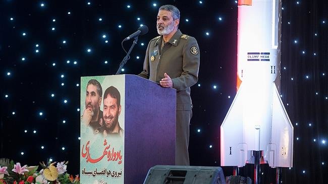 Iranian Army Commander-in-Chief Major General Abdolrahim Mousavi speaks at a ceremony marking the martyrdom anniversary of Major General Hassan Tehrani Moghaddam, November 15, 2018.
