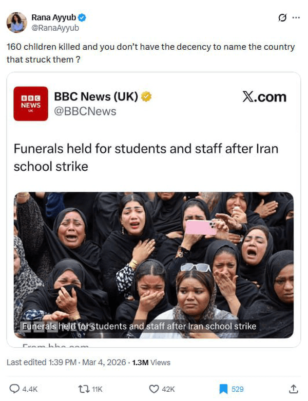 اعتراض خبرنگار خارجی به نحوه پوشش اخبار جنگ در BBC؛ شرافت ندارید!
