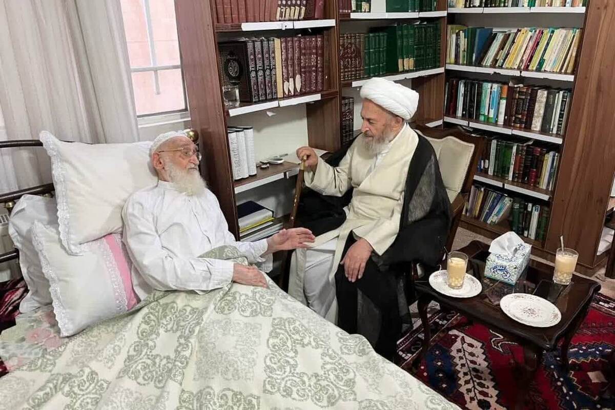 عیادت آیت الله سبحانی از آیت الله نوری همدانی + تصویر