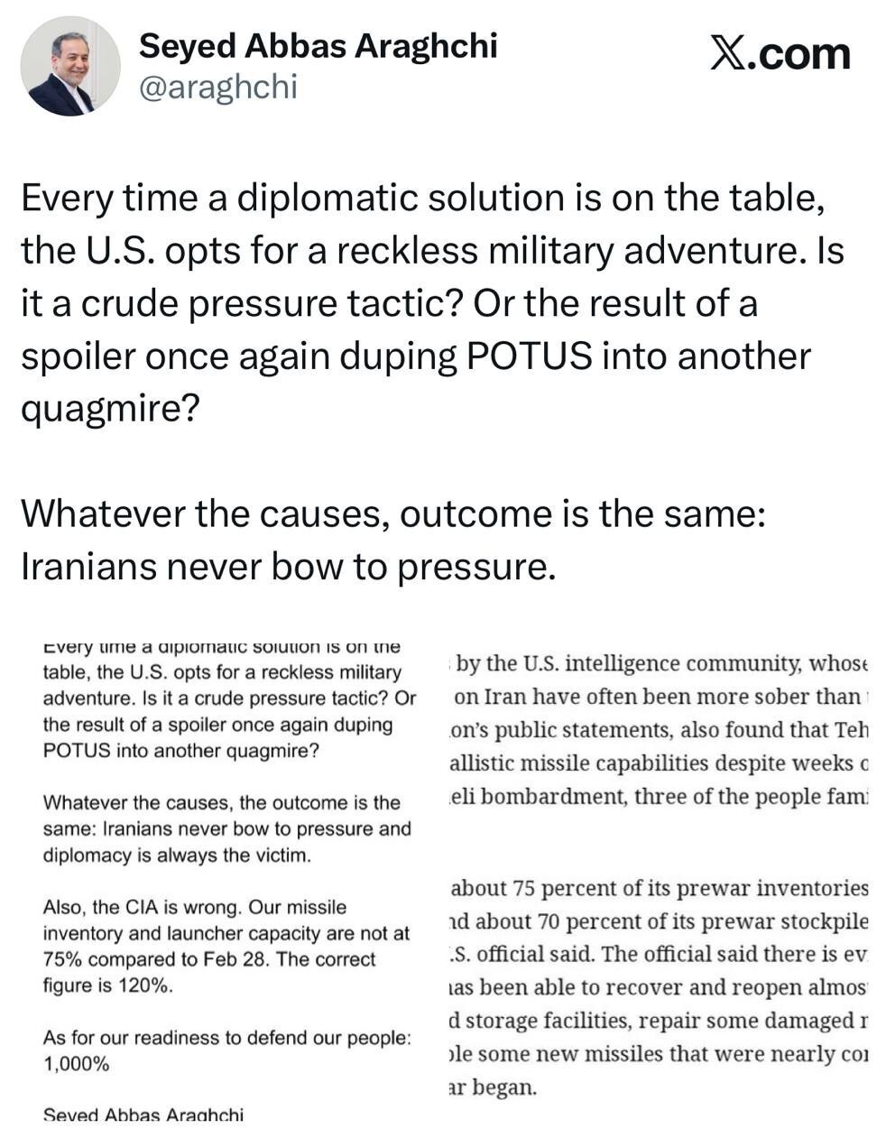  آمادگی ما برای دفاع ۱۰۰۰ درصد است