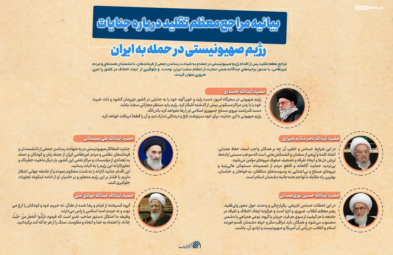 اطلاع نگاشت | بیانیه مراجع معظم تقلید درباره جنایات رژیم صهیونیستی در حمله به ایران